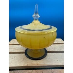 Yellow Glass Compote Dish - Small 6” - Vintage Kitchen
